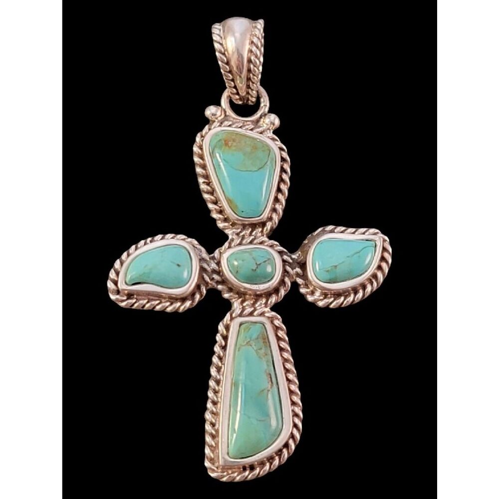 Barse Turquoise Freeform Sterling Cross Pendant - NEW